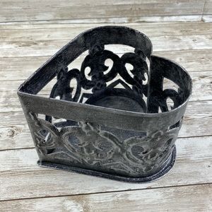 Heart Shaped Tin (metal like) Flameless Candle Holder Decor w/ Cut Out Details